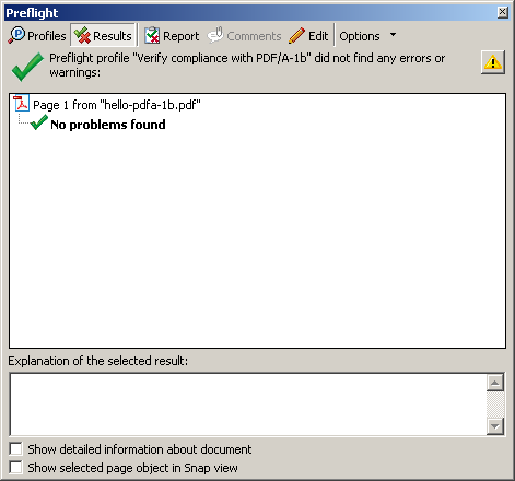 Report of checking hello-pdfa-1b.pdf